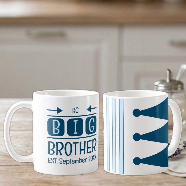Big brother initials est. month year blue coffee mug (Creator Uploaded)