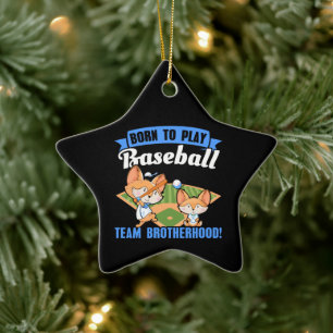 Big Brother Little Brother - Baseball Players Ceramic Tree Decoration