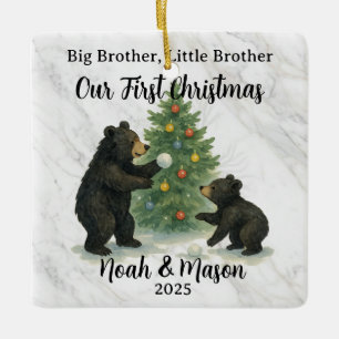 Big Brother Little Brother Bear Custom Christmas Ceramic Ornament
