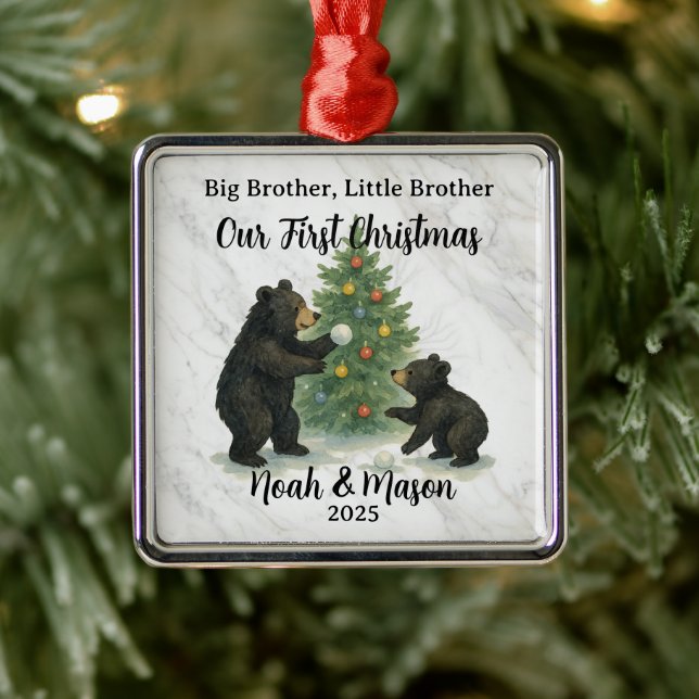 Big Brother Little Brother Bear Custom Christmas Metal Tree Decoration (Tree)