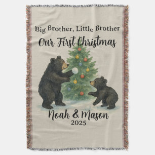 Big Brother Little Brother Bear Custom Christmas Throw Blanket