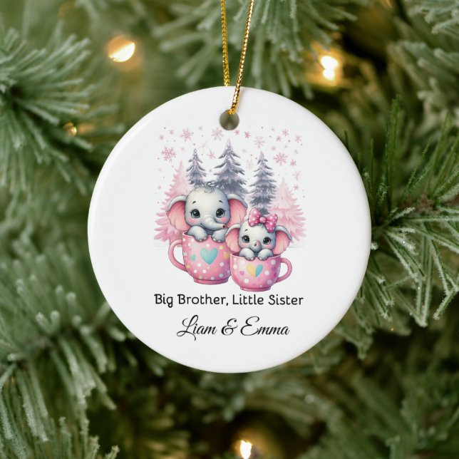 Big Brother Little Sister Elephant Christmas Ceramic Tree Decoration (Tree)