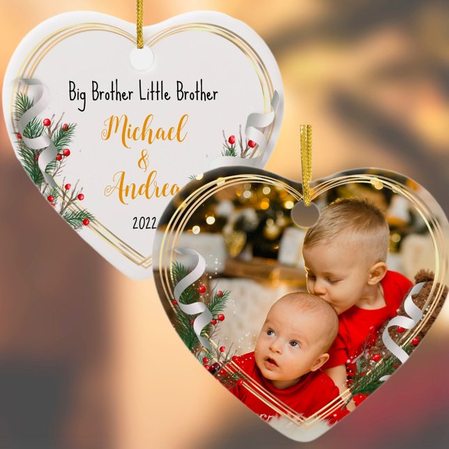 Big Brother Love Photo Holly Pine Gold Frame  Ceramic Tree Decoration (Creator Uploaded)