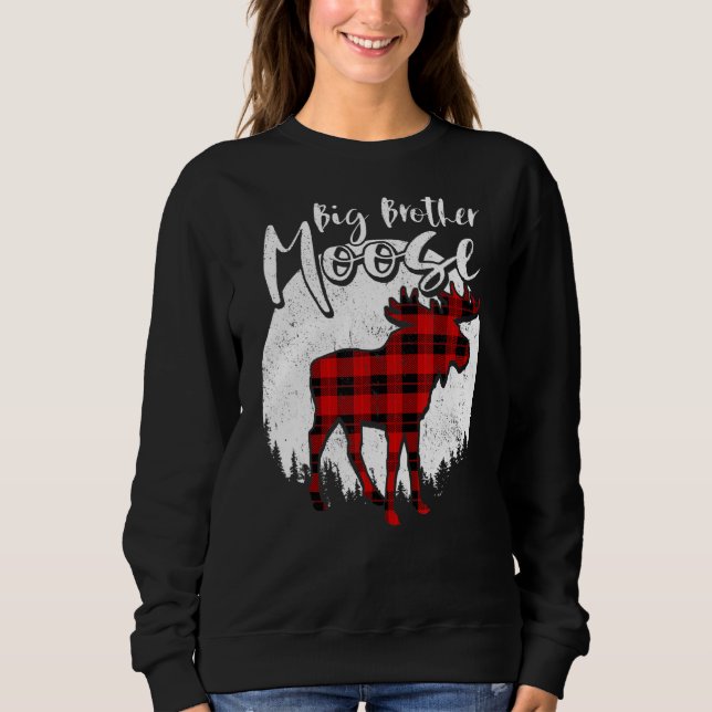 Big Brother Moose Red Plaid Buffalo Matching Famil Sweatshirt (Front)