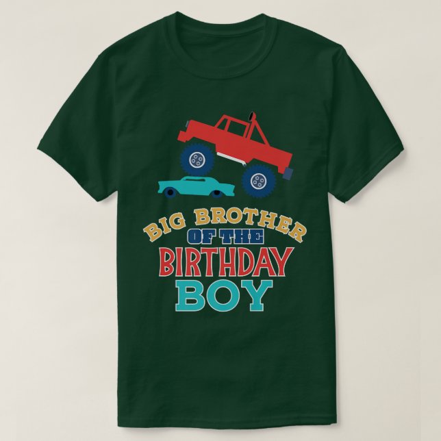 Big Brother Of Birthday Boy Monster Truck Matching T-Shirt (Design Front)