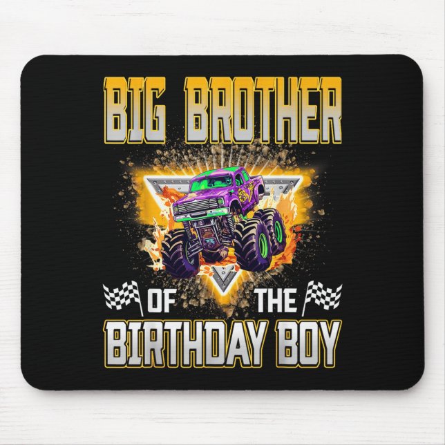 Big Brother Of The Birthday Boy Monster Truck Birt Mouse Pad (Front)