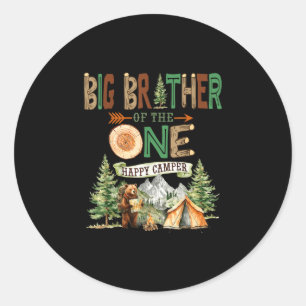 Big brother of the one happy camper 1st birthday classic round sticker