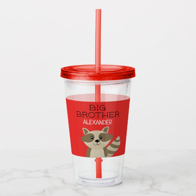 Big Brother or Little Brother Racoon Personalised Acrylic Tumbler (Front)