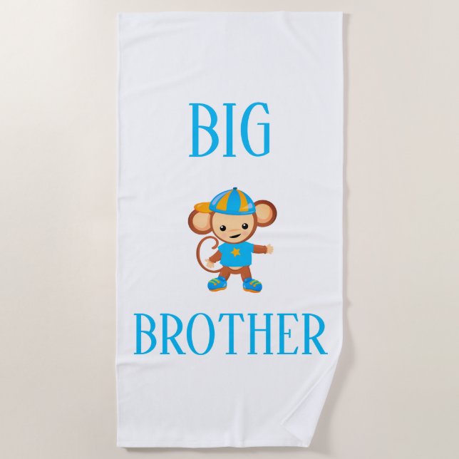 Big Brother Personalised Monkey Custom Text Beach Towel (Front)