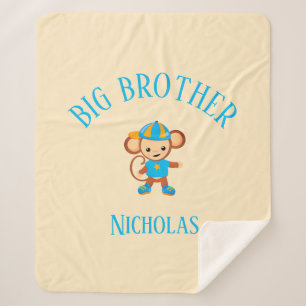 Big Brother Personalised with Name Monkey Sherpa Blanket