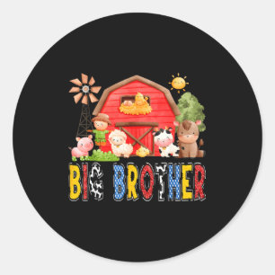 Big Brother Red Farm Cow Birthday Boy Matching Fam Classic Round Sticker