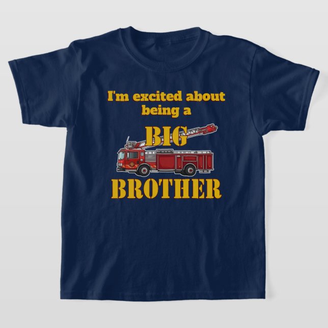 Big Brother Red Firetruck Reveal Ladder Truck T-Shirt (Laydown)