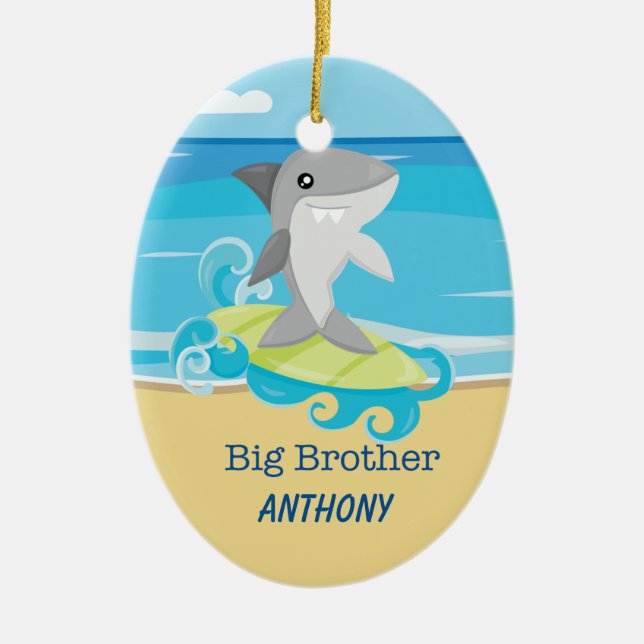 Big Brother Shark Surfing Ornament (Front)