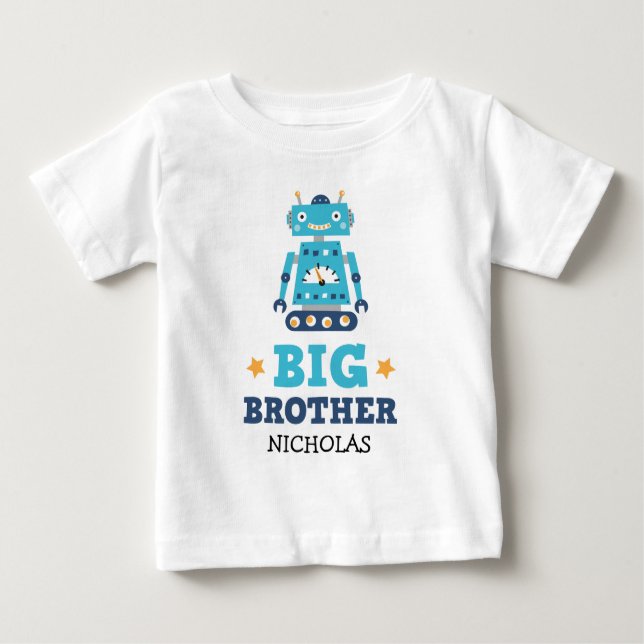 Big brother t-shirt with retro robot and name (Front)