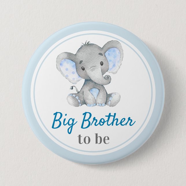Big Brother to be Baby Boy Shower Elephant Blue 7.5 Cm Round Badge (Front)