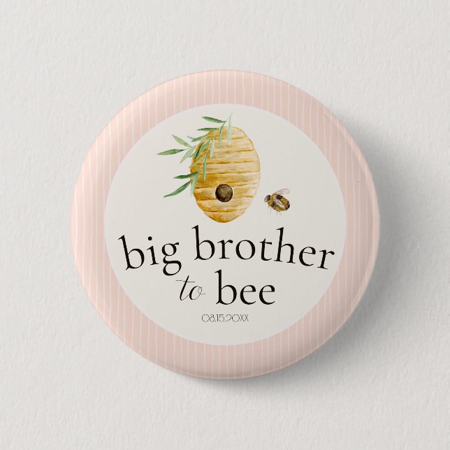 Big Brother To Bee Pink Girl Baby Shower Family  6 Cm Round Badge (Front)