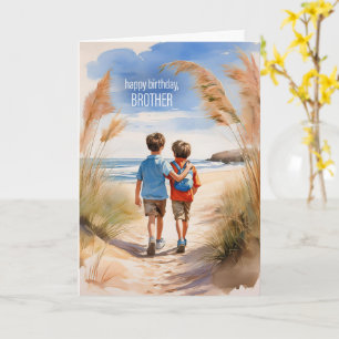 Big Brother's Birthday Boys Walk on the Beach Card