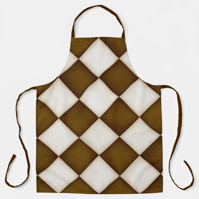Big Brown & Antique White Diamonds Large Apron (Front)