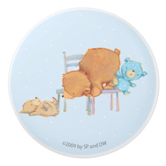 Big Brown Bear, Calico, & Floppy Share Two Chairs Ceramic Knob