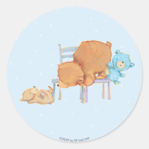 Big Brown Bear, Calico, & Floppy Share Two Chairs Classic Round Sticker