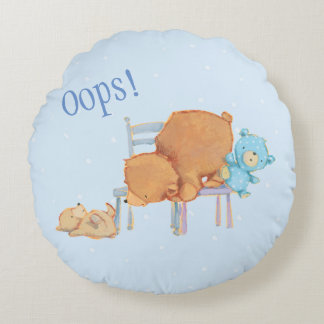 Big Brown Bear, Calico, & Floppy Share Two Chairs Round Cushion