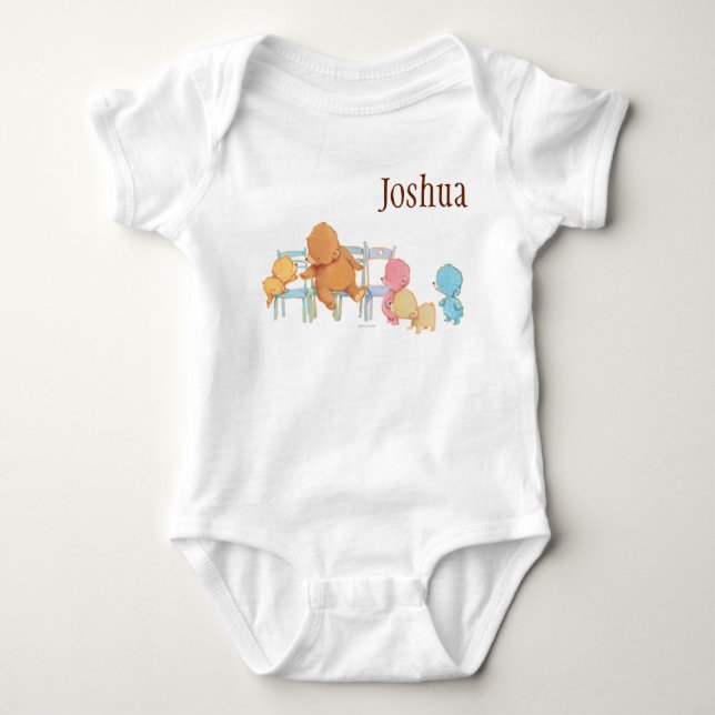Big Brown Bear & Friends Share Four Chairs Baby Bodysuit (Front)
