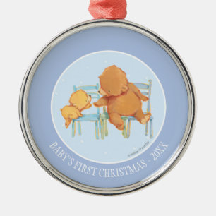 Big Brown Bear Helps Little Yellow Bear Metal Tree Decoration