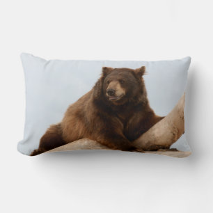 Big Brown Bear on a Log Lumbar Cushion