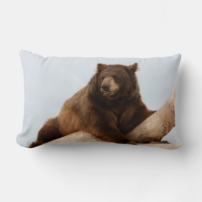 Big Brown Bear on a Log Lumbar Cushion (Front)