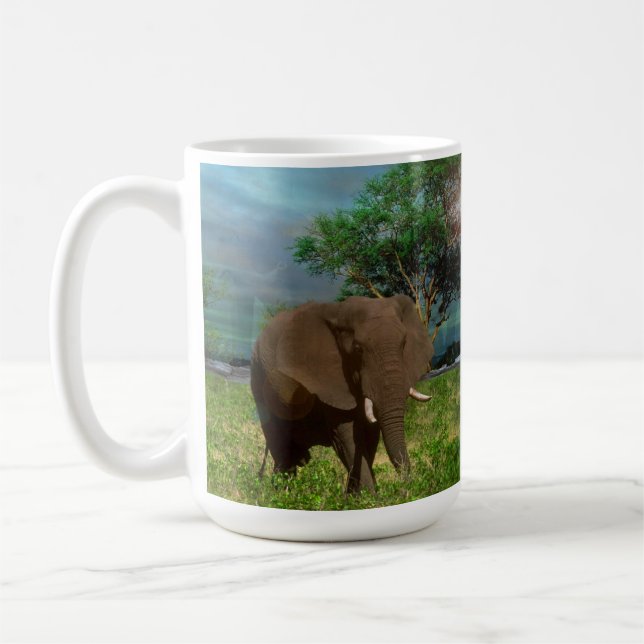 Big Brown Elephant Grazing,  Coffee Mug (Left)