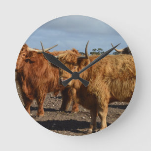 Big Brown Highland Cows, Round Clock