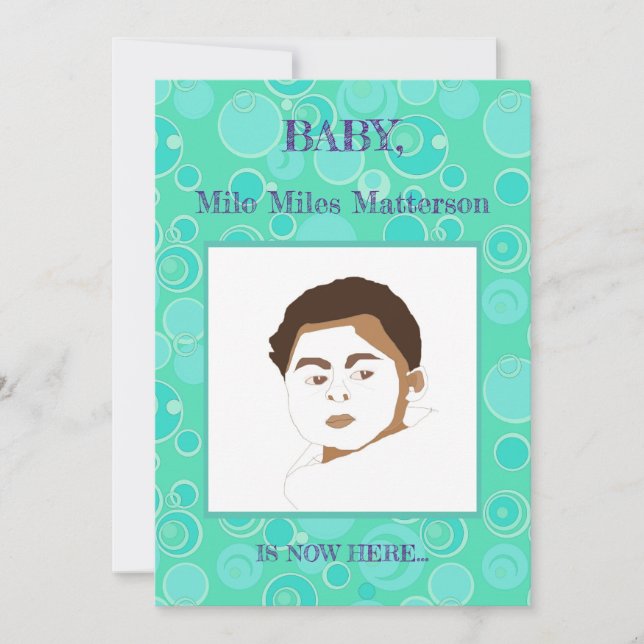 Big Bubblegum Bubbles Everywhere Teal Birth Announcement (Front)