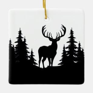 Big Buck Among Pine Tree Vector  Ceramic Ornament
