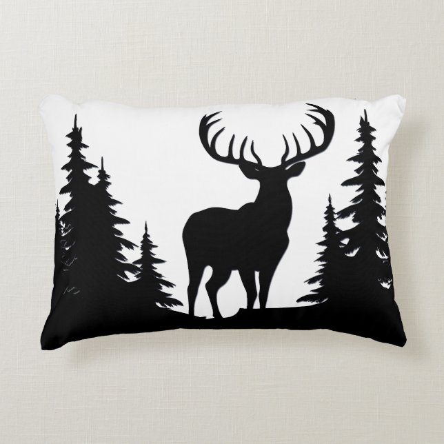 Big Buck Among Pine Tree Vector  Decorative Cushion (Front)