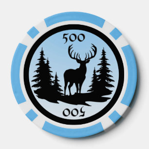 Big Buck Among Pine Trees Add Amount Blue Poker Chips