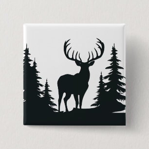 Big Buck Among Pine Trees Vector 15 Cm Square Badge
