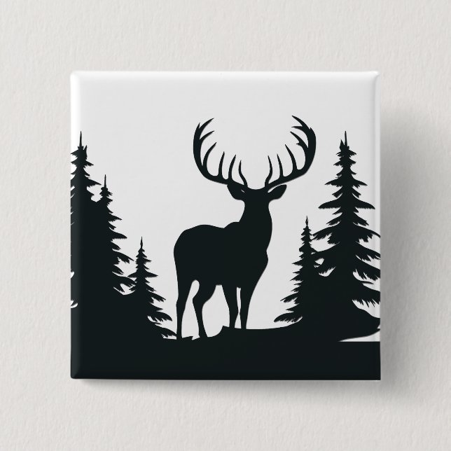 Big Buck Among Pine Trees Vector  15 Cm Square Badge (Front)