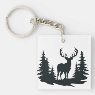 Big Buck Among Pine Trees Vector  Key Ring