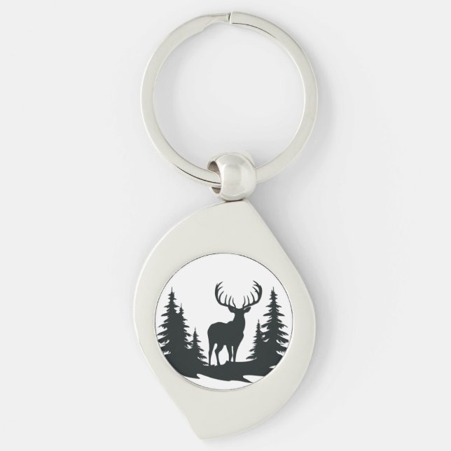 Big Buck Among Pine Trees Vector  Key Ring (Front)