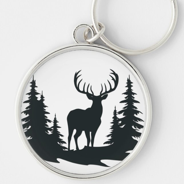 Big Buck Among Pine Trees Vector  Key Ring (Front)