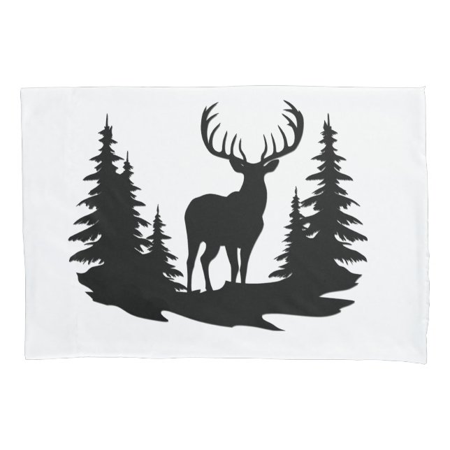 Big Buck Among Pine Trees Vector  Pillowcase (Front)