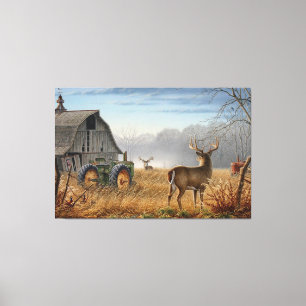 Big Buck Deer Showdown On The Farm Canvas Print