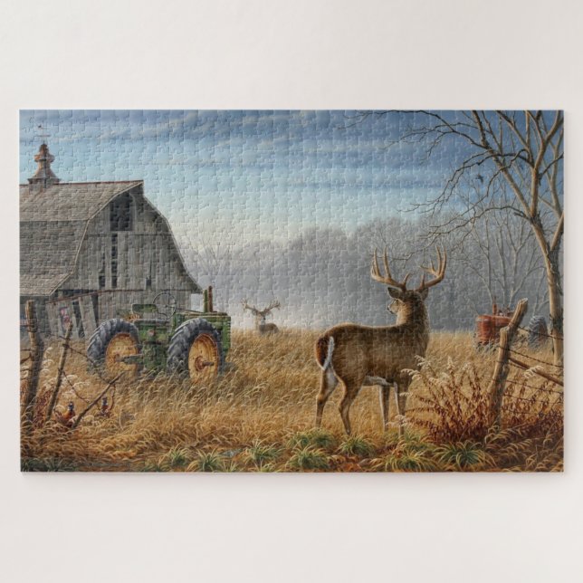 Big Buck  Deer Showdown On The Farm Jigsaw Puzzle (Horizontal)