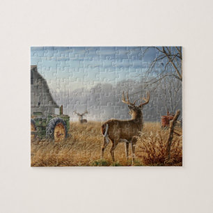 Big Buck Deer Showdown On The Farm Jigsaw Puzzle