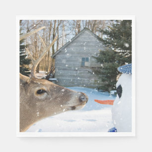 Big Buck Deer With a Snowman Napkin