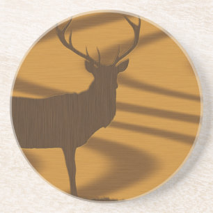 Big Buck Silhouette in Wood Coaster