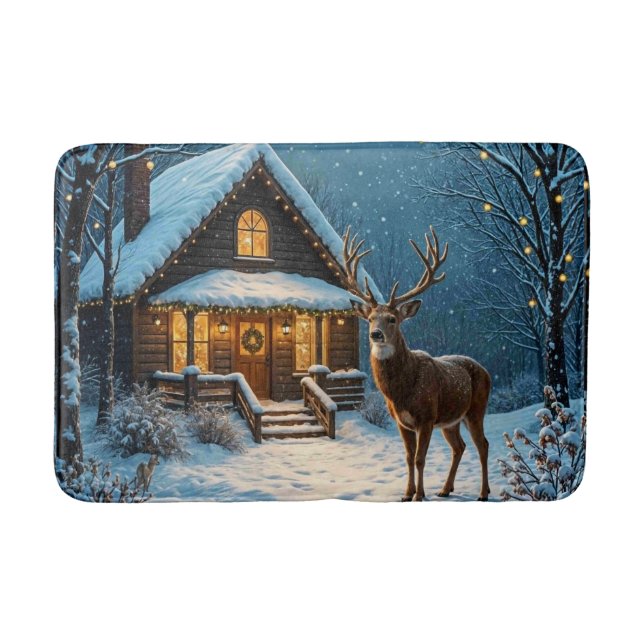  Big Buck's Snowy Christmas Visit Bath Mat (Front)