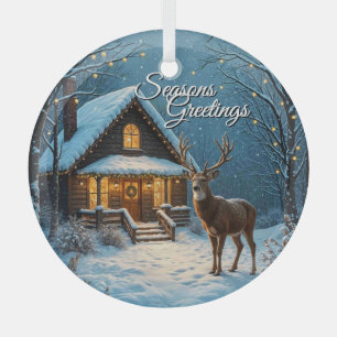 Big Buck's Snowy Christmas Visit Custom Script Glass Tree Decoration