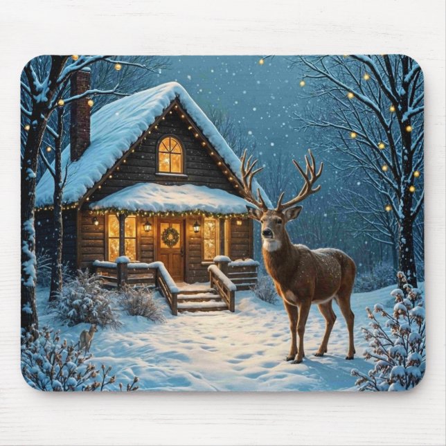  Big Buck's Snowy Christmas Visit Mouse Pad (Front)