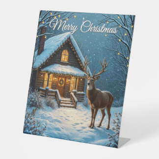 Big Buck's Snowy Christmas Visit Pedestal Sign